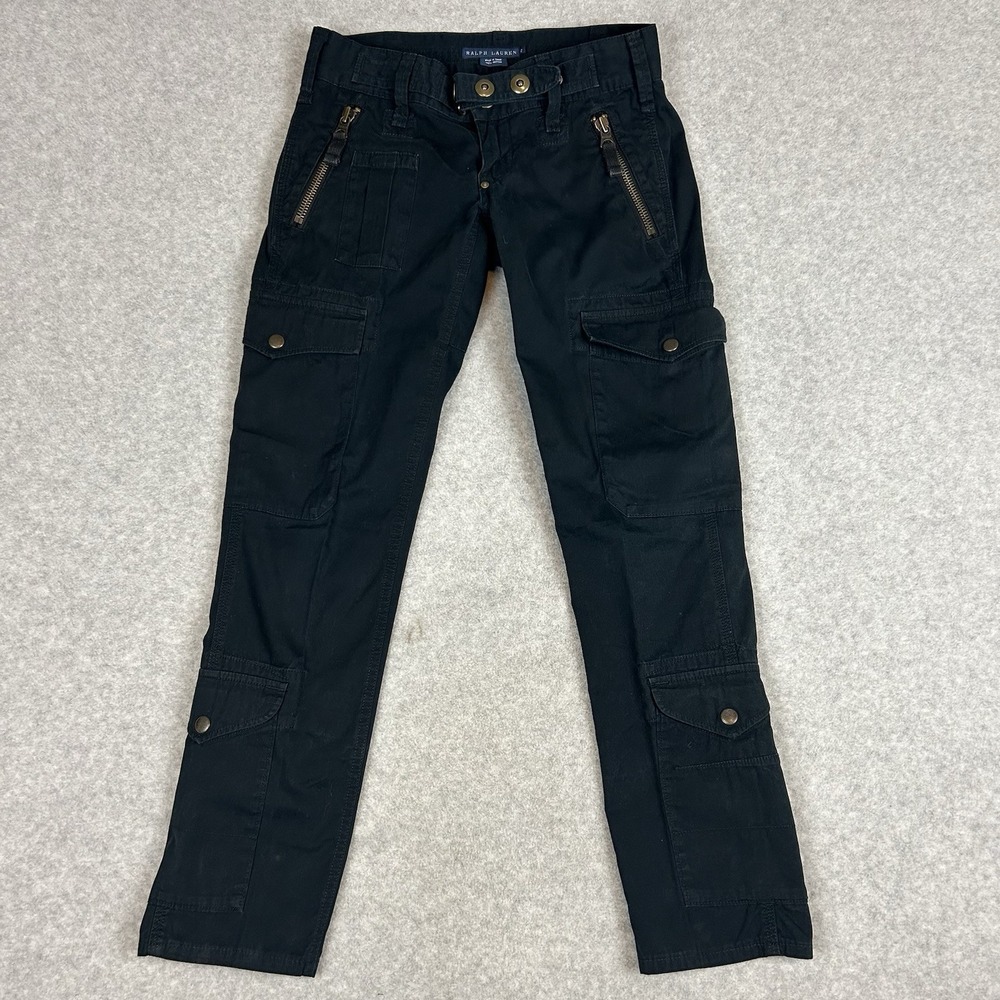 Vintage 90's Ralph Lauren Multipocket Womens Sz 2 Zip Cargo Pants Black Zippers